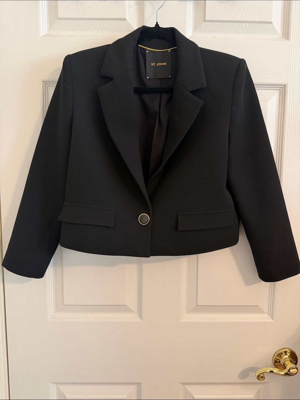 St. John- The Broadway Cropped Blazer In Stretch Crepe Suiting Sz 6